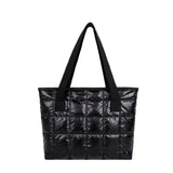 Large Quilted Tote Bag Solid Clutch Retro Shoulder Bag Nylon Plaid Handbag