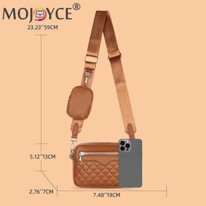 Leather Shoulder Tote Bag with Rhombus Pattern