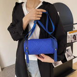 Diamond Lattice Cylinder Crossbody Bags for Women PU Leather Shoulder Bags