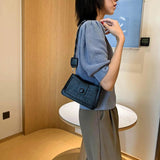 Stone Pattern Women Shoulder Bag PU Retro Woven Strap