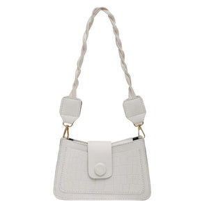 Stone Pattern Women Shoulder Bag PU Retro Woven Strap