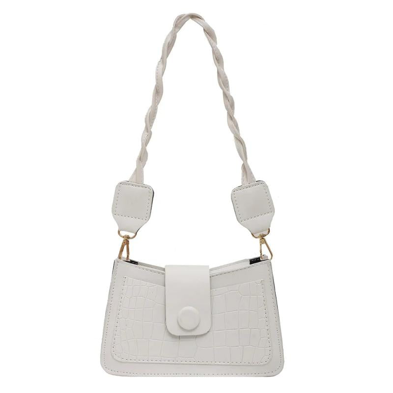 Stone Pattern Women Shoulder Bag PU Retro Woven Strap