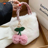 Cherry Plush Women Handbag Chain Casual Portable Lightweight