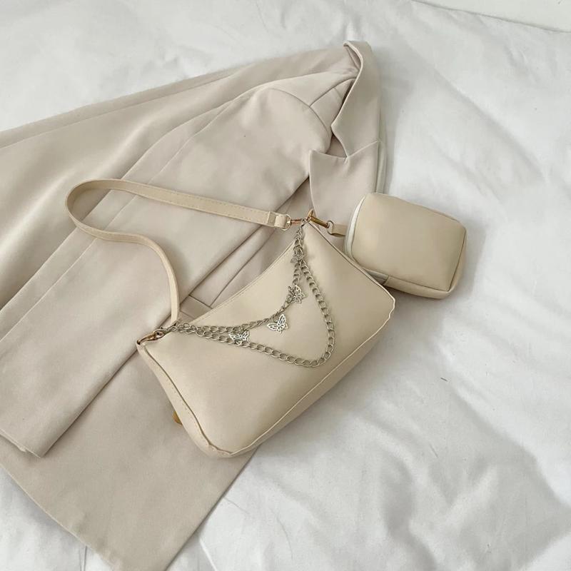 2Pcs Women Butterfly Chain Shoulder Bags Casual Underarm Bag Ladies Handbags