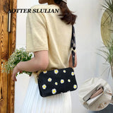 Women Flower Print Shoulder Bag Zipper Crossbody Handbag Classic Wallet