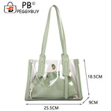 2pcs/set Transparent PVC Handbag with PU Jelly Totes Women Shoulder Bags