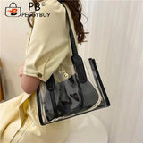 2pcs/set Transparent PVC Handbag with PU Jelly Totes Women Shoulder Bags