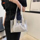 2pcs/set Transparent PVC Handbag with PU Jelly Totes Women Shoulder Bags