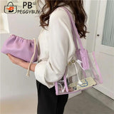 2pcs/set Transparent PVC Handbag with PU Jelly Totes Women Shoulder Bags