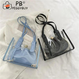 2pcs/set Transparent PVC Handbag with PU Jelly Totes Women Shoulder Bags