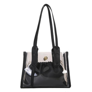 2pcs/set Transparent PVC Handbag with PU Jelly Totes Women Shoulder Bags