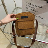 Women Corduroy Shoulder Bags Striped Fabric Handbags Casual Zip Tote Crossbody