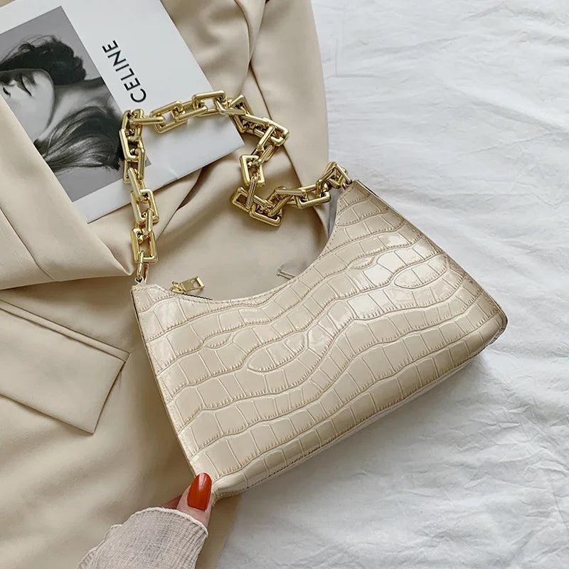Crocodile Pattern Shoulder Bag with Zipper