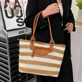 Striped Knit Women Shoulder Bag Large Capacity Handbag Tote with Zipper