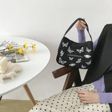 Spring Butterfly Print Canvas Tote Underarm Bag