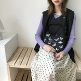 Spring Butterfly Print Canvas Tote Underarm Bag