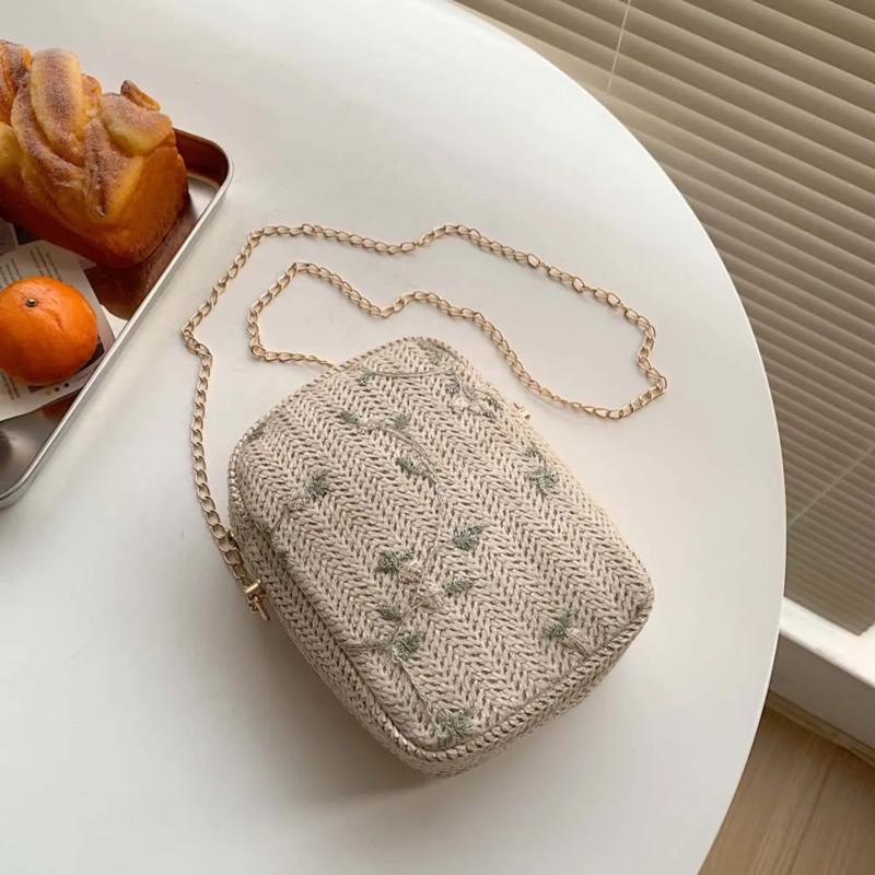 Straw Woven Shoulder Bag for Women Summer Beach Vintage Handbag