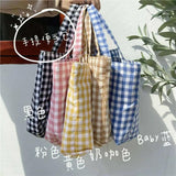 Cotton Women Lunch Bento Bag Vintage Plaid Canvas Ladies Handbags