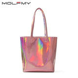 Women Handbag Laser Hologram Leather Shoulder Bag Large Capacity Casual Tote