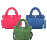 Corduroy Tote Bag Striped Shoulder Handbag for Vacation Work Beach