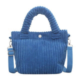 Corduroy Tote Bag Striped Shoulder Handbag for Vacation Work Beach