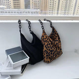 Leopard/Black Shoulder Bag Wild Literary Corduroy Handbag