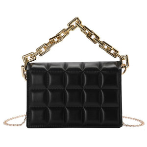 Women PU Messenger Bag Casual Thick Chain Checker Pattern Flap Handbag