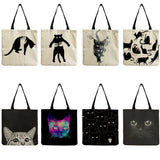 Eco Friendly Cat Print Beach Bag Shoulder High Capacity Women Handbag