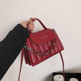 Women Leather Chain Shoulder Bag Flip Clutch Pouch Tote