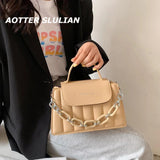 Women Leather Chain Shoulder Bag Flip Clutch Pouch Tote