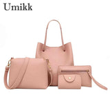 4Pcs Women Bag Set Weaven PU Soft Handbag Crossbody Purses Should Bag