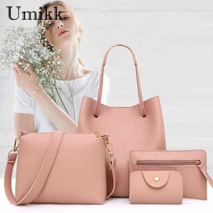 4Pcs Women Bag Set Weaven PU Soft Handbag Crossbody Purses Should Bag