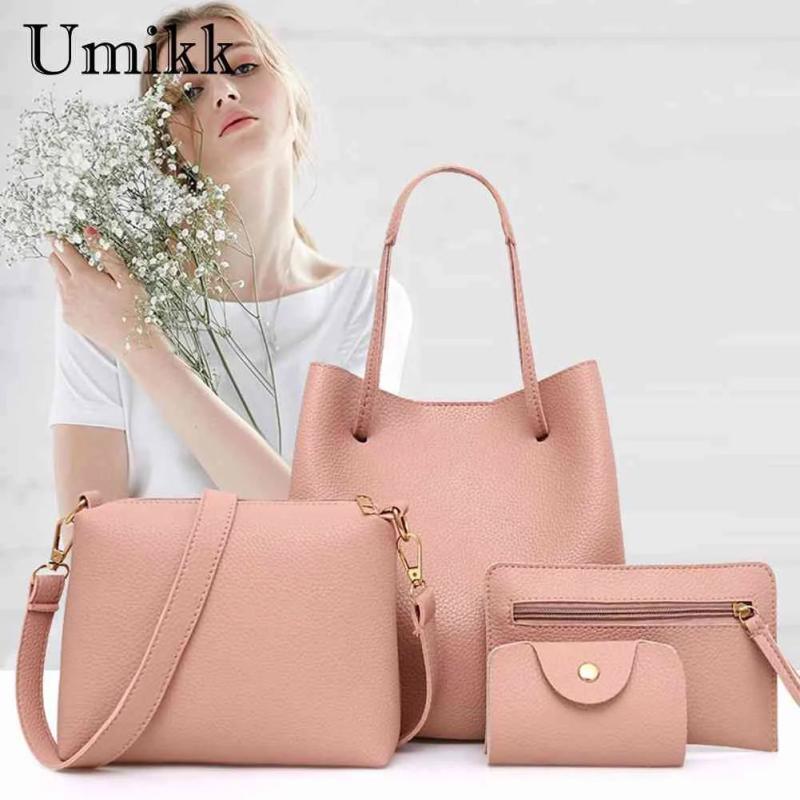 4Pcs Women Bag Set Weaven PU Soft Handbag Crossbody Purses Should Bag