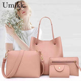 4Pcs Women Bag Set Weaven PU Soft Handbag Crossbody Purses Should Bag