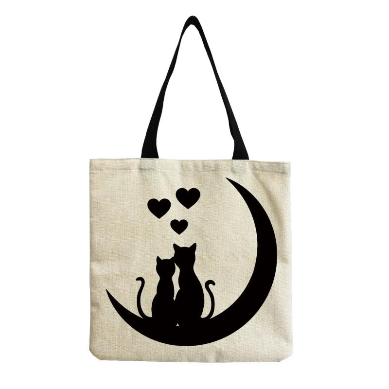 Cute Couple Cat Print Women's Handbag Eco Shopping Bag