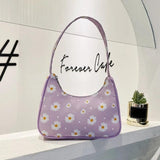 Daisy Flower Print Canvas Shoulder Underarm Bag Women Square Bags