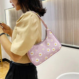 Daisy Flower Print Canvas Shoulder Underarm Bag Women Square Bags