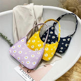 Daisy Flower Print Canvas Shoulder Underarm Bag Women Square Bags