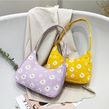 Daisy Flower Print Canvas Shoulder Underarm Bag Women Square Bags