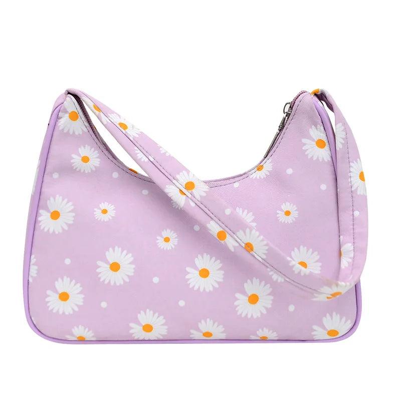 Daisy Flower Print Canvas Shoulder Underarm Bag Women Square Bags