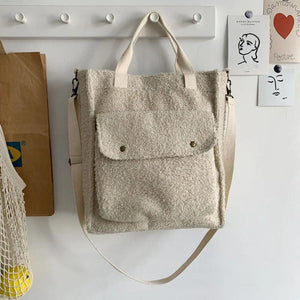 Fluffy Shoulder Bag Zipper Purse Cashmere Tote Solid Messenger Bags For Women