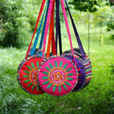 Ethnic Embroidery Round Shoulder Bag Crossbody Zipper Women's Handbags