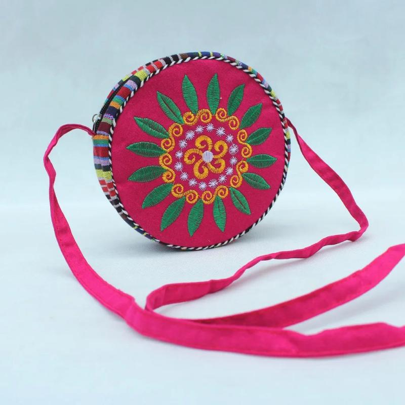 Ethnic Embroidery Round Shoulder Bag Crossbody Zipper Women's Handbags