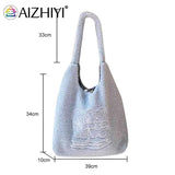 Bear Plush Shoulder Bag Large Capacity Embroidered Handbag for Autumn