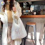 Bear Plush Shoulder Bag Large Capacity Embroidered Handbag for Autumn