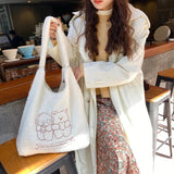 Bear Plush Shoulder Bag Large Capacity Embroidered Handbag for Autumn