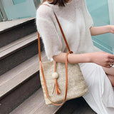 Casual One-shoulder Straw Bag Wild Bucket Bag Weave Handbag
