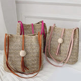 Casual One-shoulder Straw Bag Wild Bucket Bag Weave Handbag