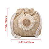 Women Sunflower Bucket Bags Straw Handbags Shoulder Bag