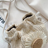 Women Sunflower Bucket Bags Straw Handbags Shoulder Bag